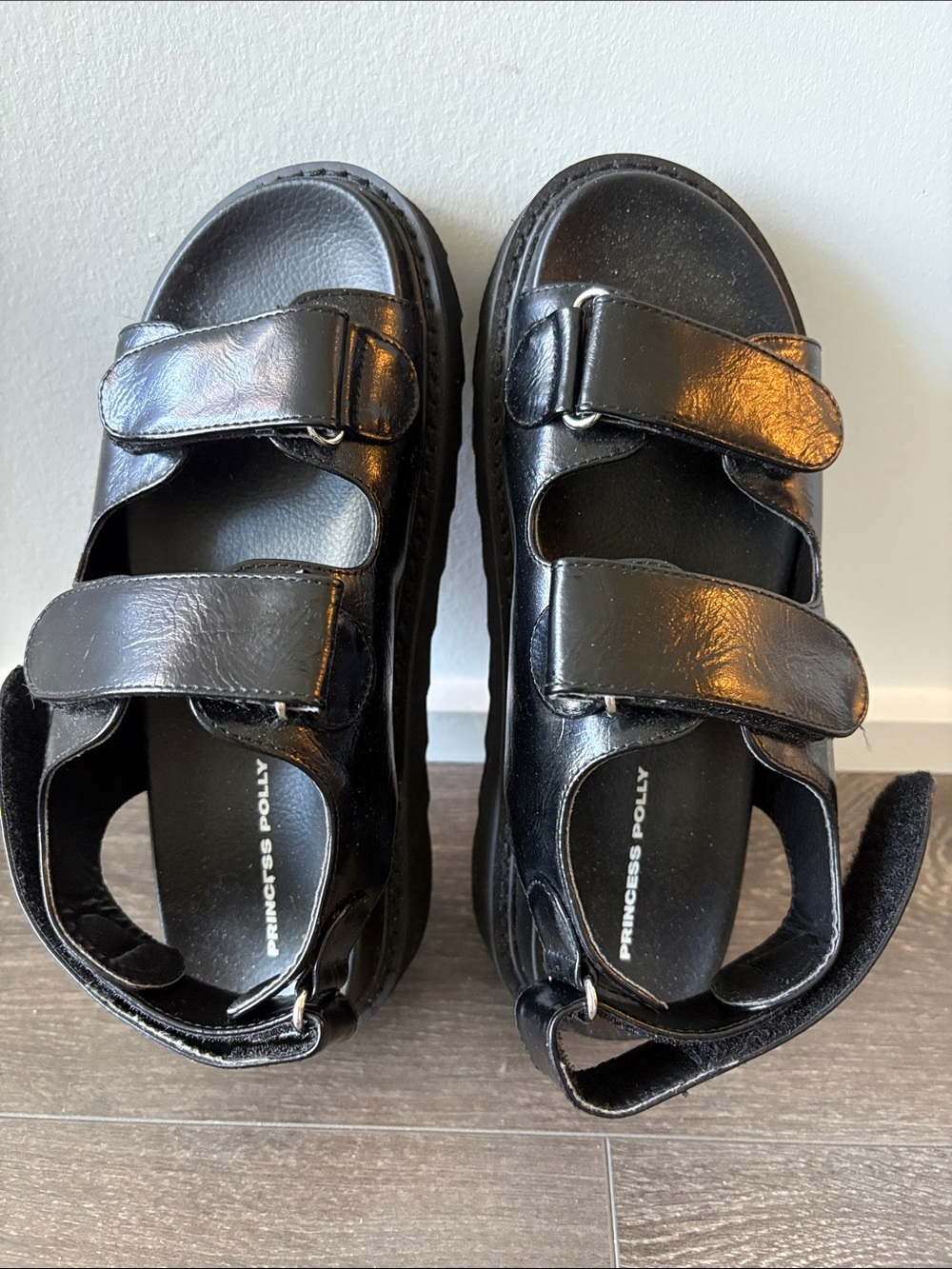 Princess Polly Black Chunky Rue Double Velcro Platform Sandals
